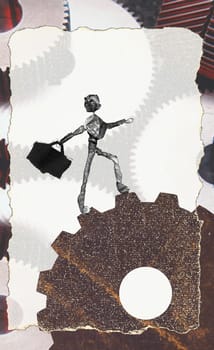 Figurine of a person walking on a gear