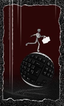 Figurine of a man walking on a computer keyboard