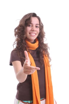 Beautiful woman gesturing - focus on hand