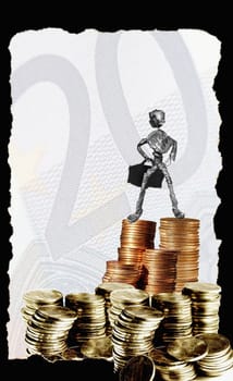 Figurine of a man standing on a stack of coins