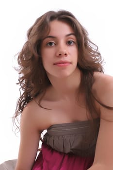 Young girl posing isolated over white background