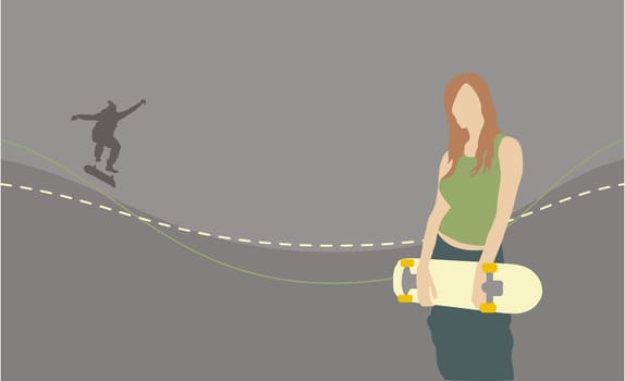 Woman holding a skateboard