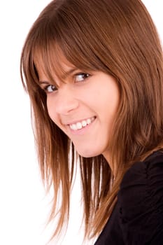 Beautiful woman portrait, isolated over white background