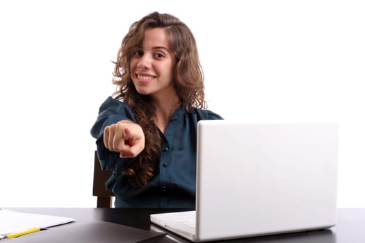 Young Bussiness woman expressing positivity, isolated over white