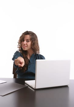 Young Bussiness woman expressing positivity, isolated over white