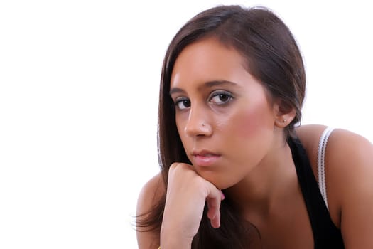 Young beautiful girl portrait, isolated over white
