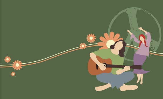 Man playing guitar with woman dancing behind him