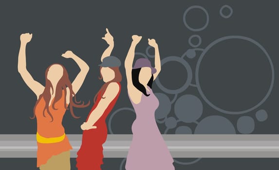 Group of three women dancing in a nightclub