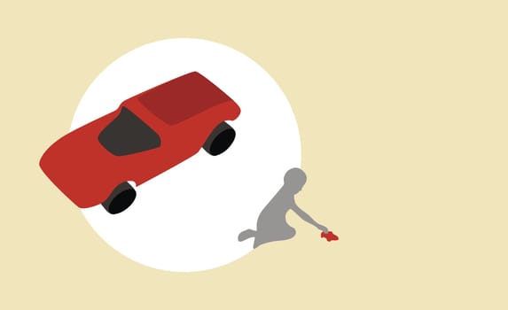 Silhouette of a boy playing with a toy car