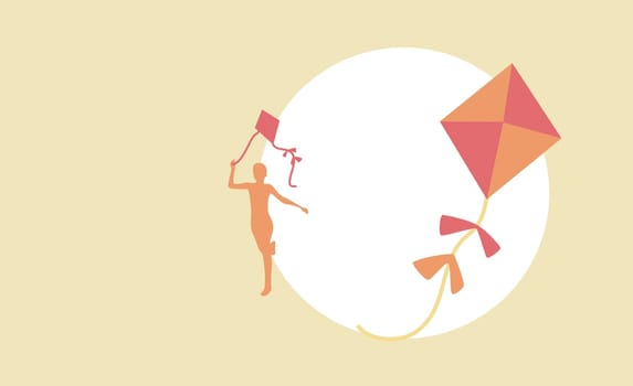 Silhouette of a boy running with a kite