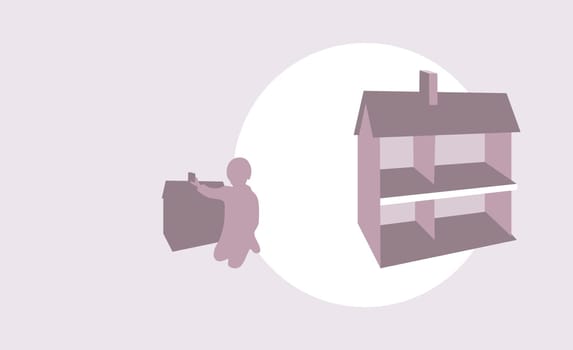 Silhouette of a girl playing with a doll house