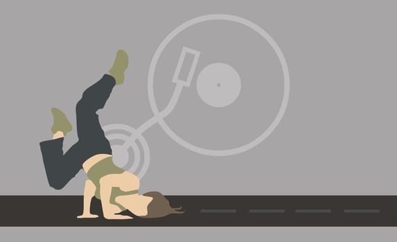 Man dancing in front of a turntable