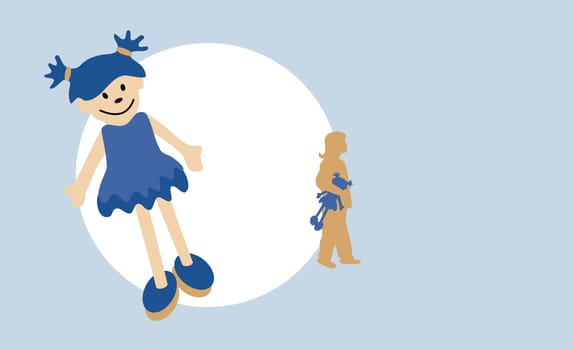 Doll with silhouette of a girl playing with doll