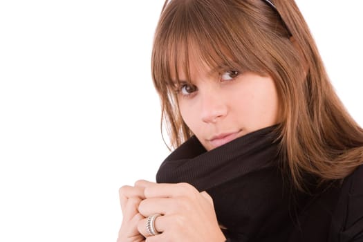 beautiful woman dressed for winter, isolated over white