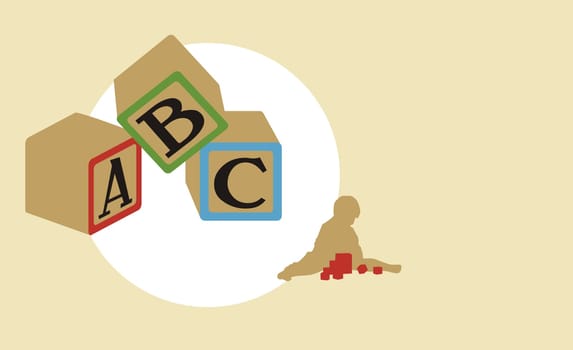 Silhouette of a boy playing with blocks