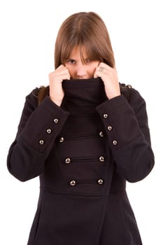beautiful woman dressed for winter, isolated over white