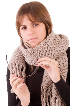 beautiful woman dressed for winter, isolated over white