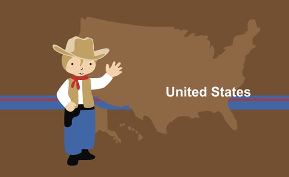 Boy in a cowboy outfit in front of USA map