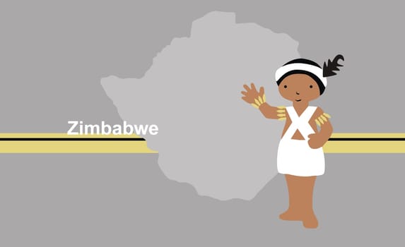 Girl in traditional clothing near map of Zimbabwe