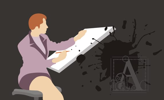 Female architect making a blueprint