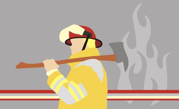 Firefighter holding an axe over his shoulder