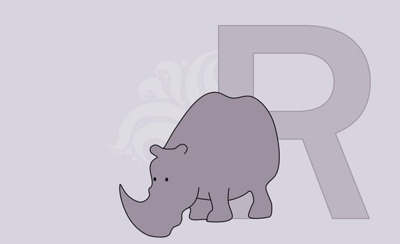 The letter R with a rhinoceros