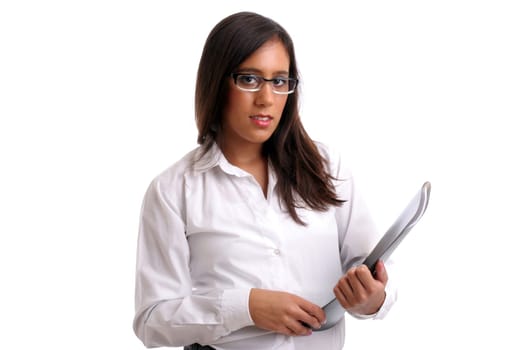 Young student girl, posing isolated over white background