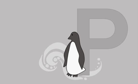 The letter P with a penguin