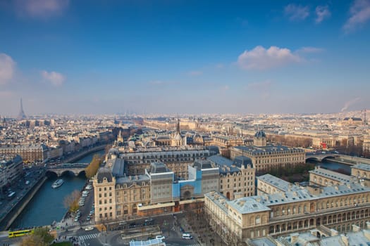 The view from the Notre Dame of Paris Cathedral in an Autumn morning
