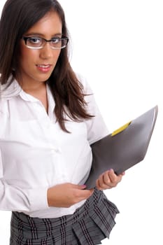Young student, posing isolated over white background