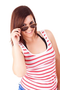 A pretty young woman posing over a white background