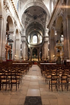 The church Saint Sulpice the second largest church in Paris, France.