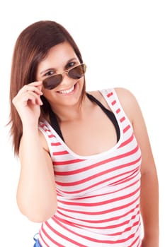 A pretty young woman posing over a white background