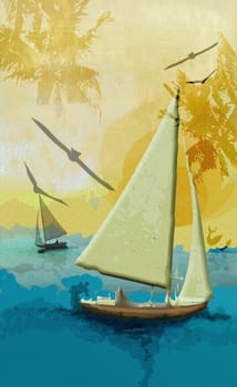 Two sail boats in the sea
