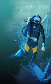 Scuba diver standing underwater