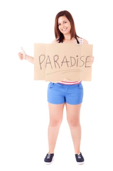 Pretty young woman holding a blank card