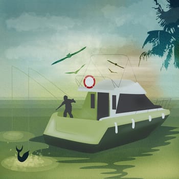 Person fishing from a fishing boat