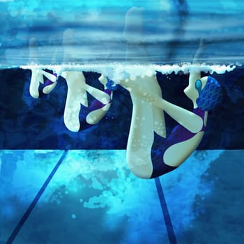 Three young women swimming underwater
