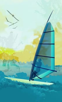 Person windsurfing in the sea