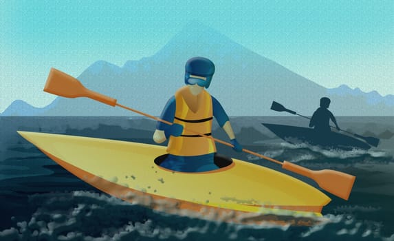 Two people kayaking in the sea