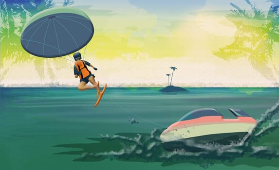 Person waterskiing with a parachute