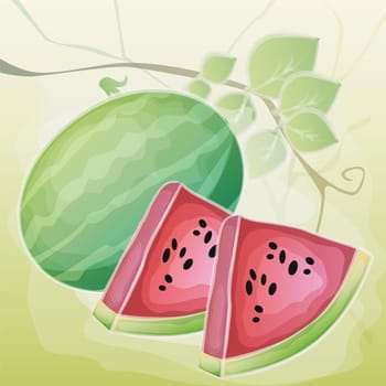 Whole watermelon with slices