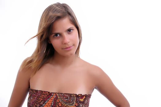 Young beautiful girl portrait, isolated over white
