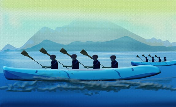 Side profile of a group of people in a boat race