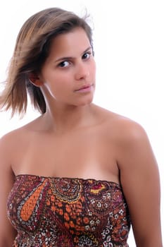 Young beautiful girl portrait, isolated over white