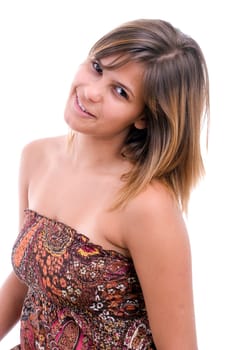 Young beautiful girl portrait, isolated over white