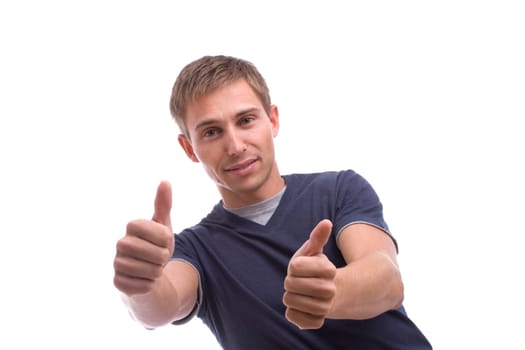 Young casual man posing, isolated over white background