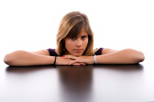 Young beautiful woman portrait, isolated over white background