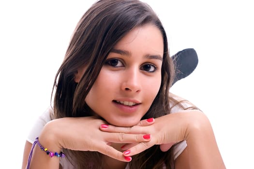 Young beautiful girl portrait, isolated over white
