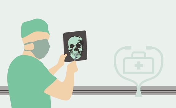 Side profile of a surgeon holding an X-Ray
